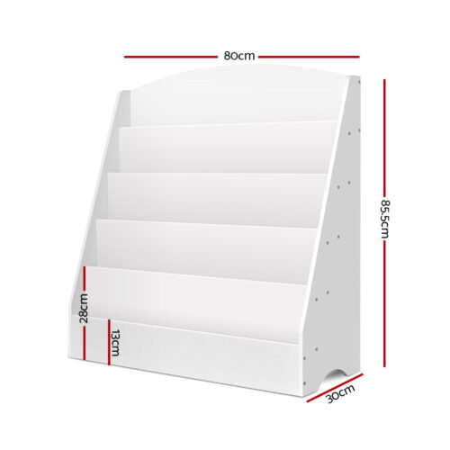 Keezi 5 Tiers Kids Bookshelf Magazine Shelf Organiser Bookcase Display Rack White - Image 4