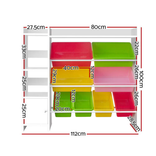 Keezi Kids Toy Box 8 Bins Bookshelf Storage Rack Organiser Toy Display - Image 4