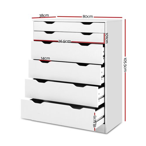 Artiss 6 Chest of Drawers - MYLA White - Image 4