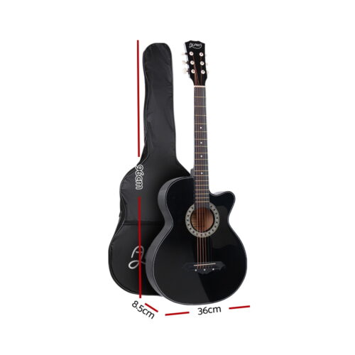 Alpha 38 Inch Acoustic Guitar Wooden Body Steel String Full Size Cutaway Black - Image 2