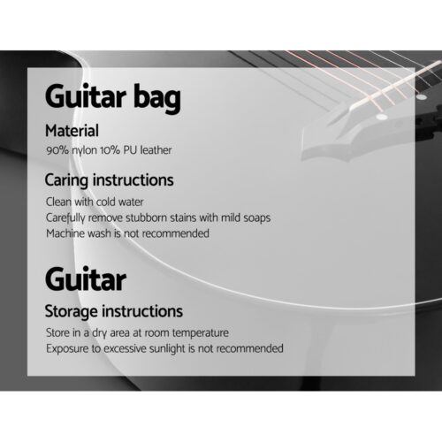 Alpha 38 Inch Acoustic Guitar Wooden Body Steel String Full Size w/ Stand Black - Image 6