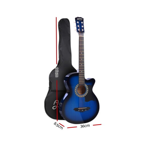 Alpha 38 Inch Acoustic Guitar Wooden Body Steel String Full Size Cutaway Blue - Image 2