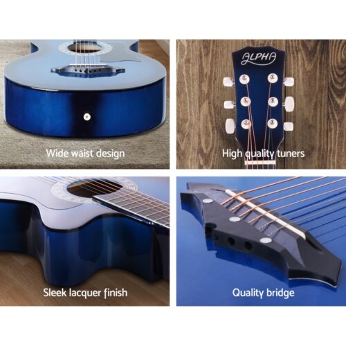 Alpha 38 Inch Acoustic Guitar Wooden Body Steel String Full Size Cutaway Blue - Image 5