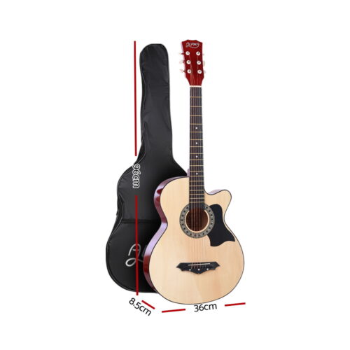 Alpha 38 Inch Acoustic Guitar Wooden Body Steel String Full Size Cutaway Wood - Image 2
