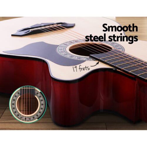 Alpha 38 Inch Acoustic Guitar Wooden Body Steel String Full Size Cutaway Wood - Image 4