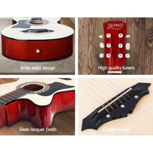 Alpha 38 Inch Acoustic Guitar Wooden Body Steel String w/ Stand Left Handed - Image 6