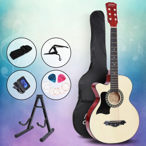 Alpha 38 Inch Acoustic Guitar Wooden Body Steel String w/ Stand Left Handed - Image 8