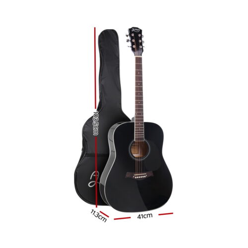 Alpha 41 Inch Acoustic Guitar Wooden Body Steel String Dreadnought Stand Black - Image 2