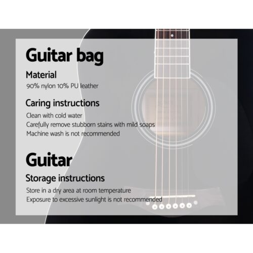 Alpha 41 Inch Acoustic Guitar Wooden Body Steel String Dreadnought Stand Black - Image 7