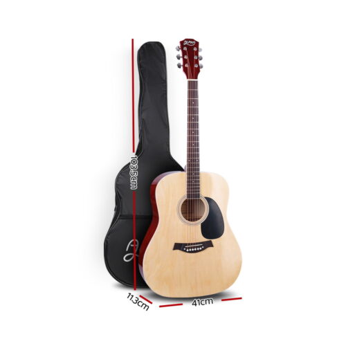 Alpha 41 Inch Acoustic Guitar Wooden Body Steel String Dreadnought Stand Wood - Image 2