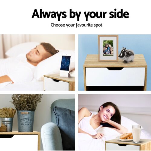 Artiss Bedside Table 1 Drawer with Shelf - IKER White & Oak - Image 5