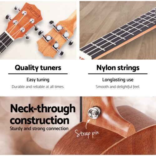 Alpha 26" Ukulele Equaliser Natural Mahogany Tenor Beginner Gift w/ Bag - Image 5