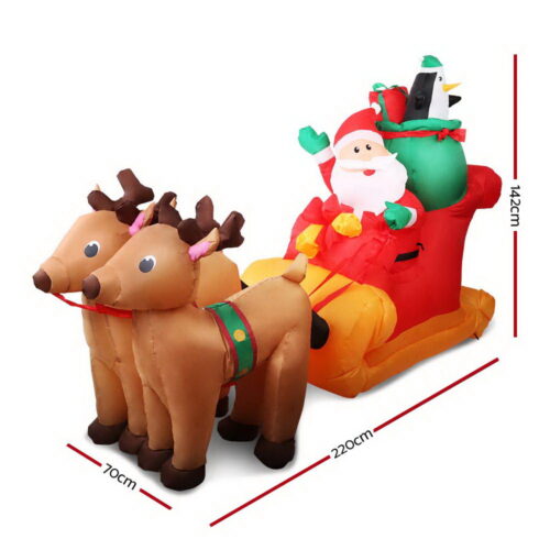 Jingle Jollys Christmas Inflatable Santa Sleigh 2.2M Illuminated Decorations - Image 2