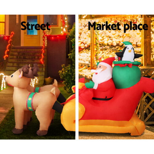 Jingle Jollys Christmas Inflatable Santa Sleigh 2.2M Illuminated Decorations - Image 3