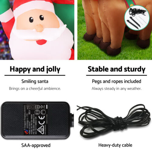 Jingle Jollys Christmas Inflatable Santa Sleigh 2.2M Illuminated Decorations - Image 6