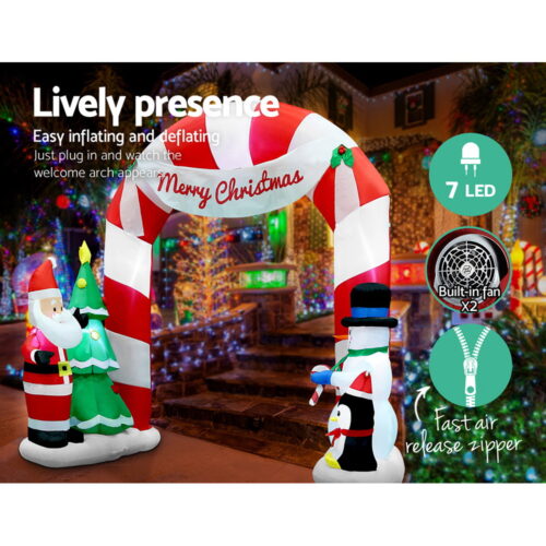 Jingle Jollys Christmas Inflatable Archwary Santa 3M Illuminated Decorations - Image 4