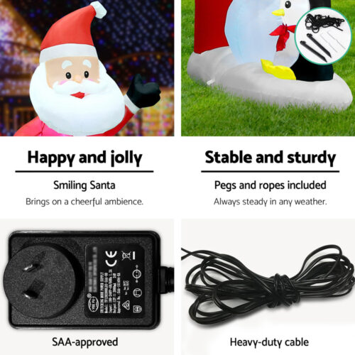 Jingle Jollys Christmas Inflatable Archwary Santa 3M Illuminated Decorations - Image 5