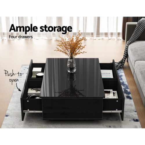 Artiss Coffee Table 4 Drawers Black Trevi - Image 4