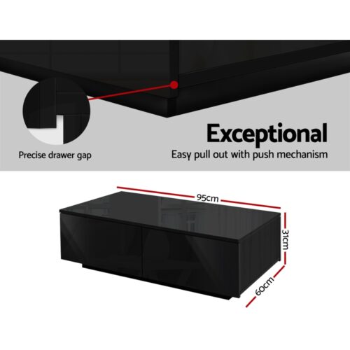 Artiss Coffee Table 4 Drawers Black Trevi - Image 6
