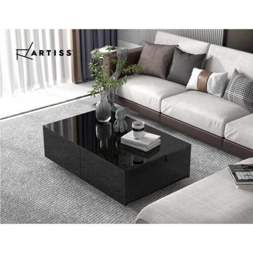 Artiss Coffee Table 4 Drawers Black Trevi - Image 7