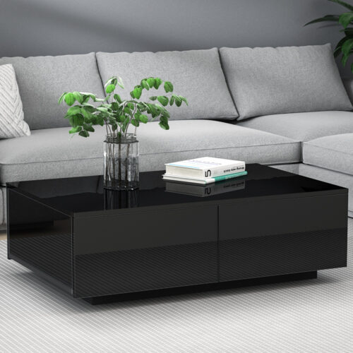 Artiss Coffee Table 4 Drawers Black Trevi - Image 8