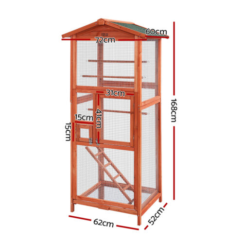 i.Pet Bird Cage 72cm x 60cm x 168cm Pet Cages Large Aviary Parrot Carrier Travel Canary Wooden XL - Image 3