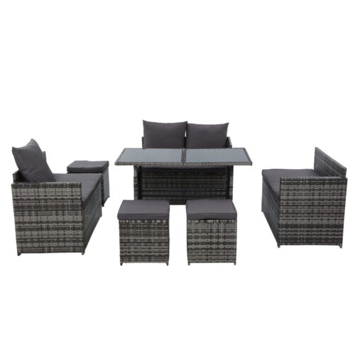 Gardeon Outdoor Dining Set Sofa Lounge Setting Chairs Table Ottoman Grey Cover - Image 4