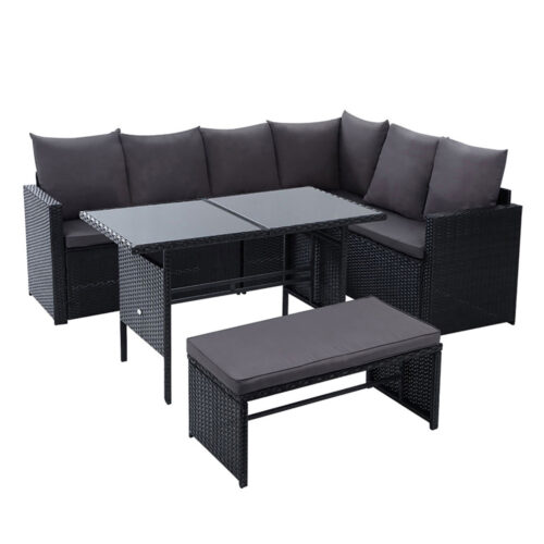 Gardeon Outdoor Dining Set Sofa Lounge Setting Chairs Table Bench Black Cover - Image 2