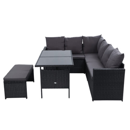 Gardeon Outdoor Dining Set Sofa Lounge Setting Chairs Table Bench Black Cover - Image 5