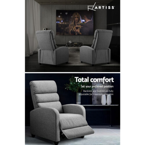 Artiss Recliner Armchair Grey Fabric Bolivia - Image 6