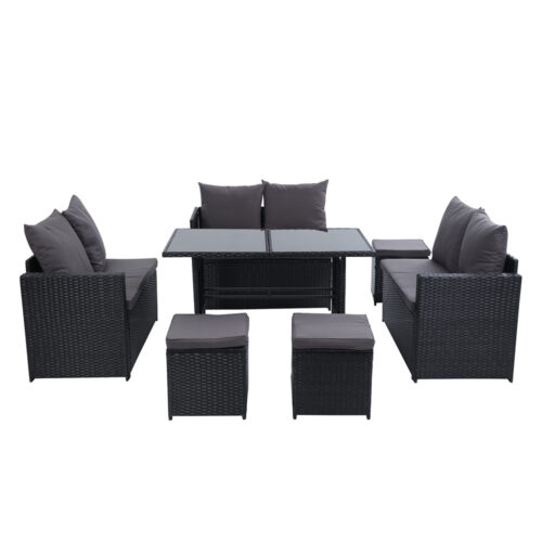 Gardeon Outdoor Furniture Dining Setting Sofa Set Lounge Wicker 9 Seater Black - Image 4