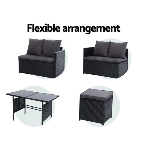 Gardeon Outdoor Furniture Dining Setting Sofa Set Lounge Wicker 9 Seater Black - Image 8