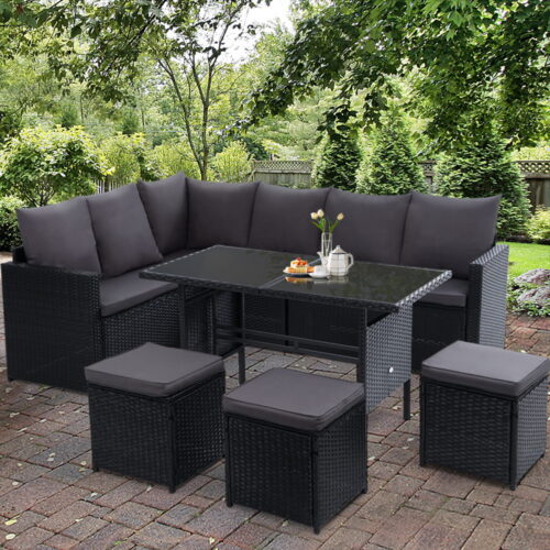 Gardeon Outdoor Furniture Dining Setting Sofa Set Lounge Wicker 9 Seater Black - Image 9