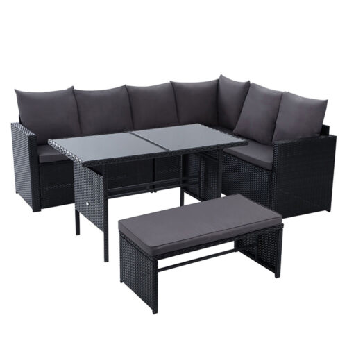 Gardeon Outdoor Furniture Dining Setting Sofa Set Lounge Wicker 8 Seater Black - Image 2