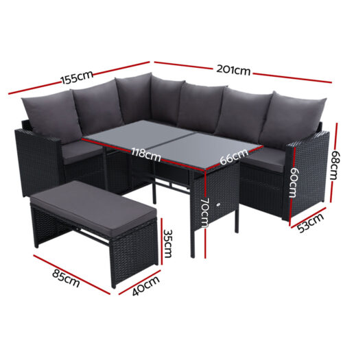 Gardeon Outdoor Furniture Dining Setting Sofa Set Lounge Wicker 8 Seater Black - Image 3