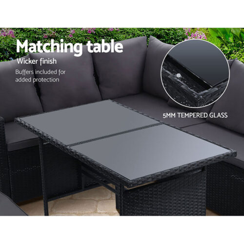 Gardeon Outdoor Furniture Dining Setting Sofa Set Lounge Wicker 8 Seater Black - Image 6