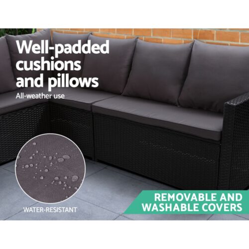 Gardeon Outdoor Furniture Dining Setting Sofa Set Lounge Wicker 8 Seater Black - Image 7