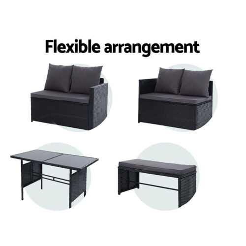 Gardeon Outdoor Furniture Dining Setting Sofa Set Lounge Wicker 8 Seater Black - Image 8