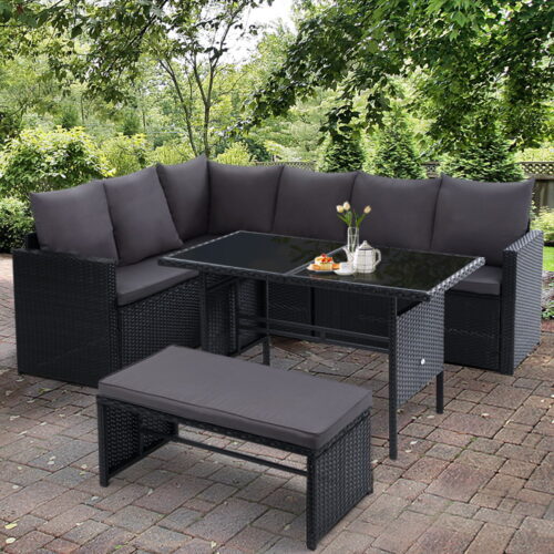 Gardeon Outdoor Furniture Dining Setting Sofa Set Lounge Wicker 8 Seater Black - Image 9
