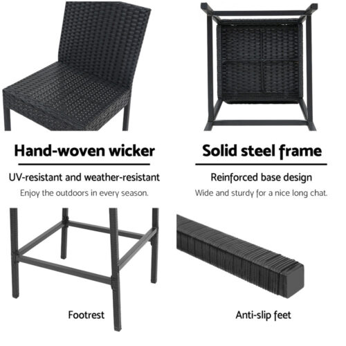 Gardeon 2-Piece Outdoor Bar Stools Dining Chair Bar Stools Rattan Furniture - Image 7