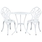 Gardeon 3PC Outdoor Setting Bistro Set Chairs Table Cast Aluminum Patio Furniture Tulip White