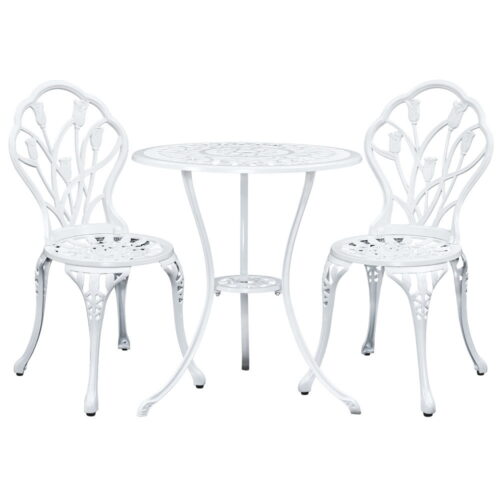 Gardeon 3PC Outdoor Setting Bistro Set Chairs Table Cast Aluminum Patio Furniture Tulip White - Image 2