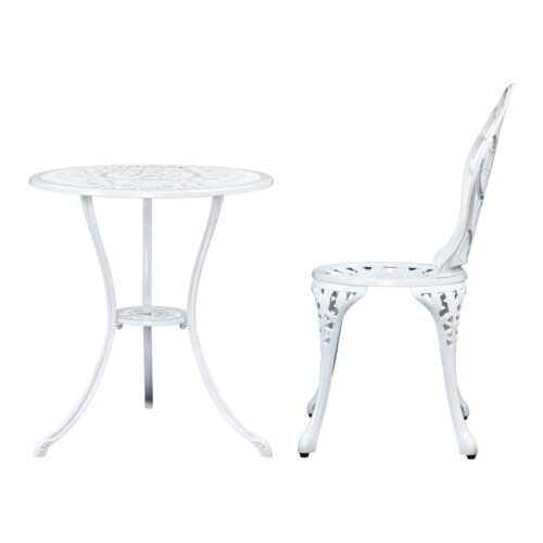 Gardeon 3PC Outdoor Setting Bistro Set Chairs Table Cast Aluminum Patio Furniture Tulip White - Image 5