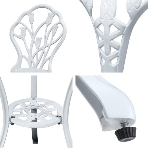 Gardeon 3PC Outdoor Setting Bistro Set Chairs Table Cast Aluminum Patio Furniture Tulip White - Image 8