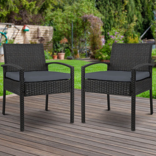 Gardeon 2PC Outdoor Dining Chairs Patio Furniture Rattan Lounge Chair Cushion Felix - Image 9