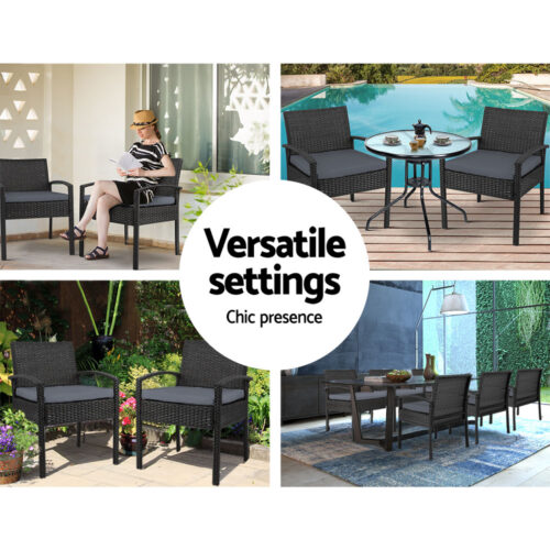 Gardeon 2PC Outdoor Dining Chairs Patio Furniture Rattan Lounge Chair Cushion Felix - Image 10