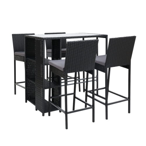 Gardeon 5-Piece Outdoor Bar Set Patio Dining Chairs Wicker Table Stools - Image 2