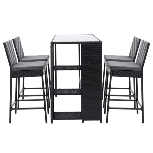 Gardeon 5-Piece Outdoor Bar Set Patio Dining Chairs Wicker Table Stools - Image 4