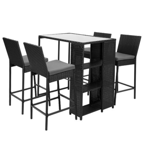 Gardeon 5-Piece Outdoor Bar Set Patio Dining Chairs Wicker Table Stools - Image 5