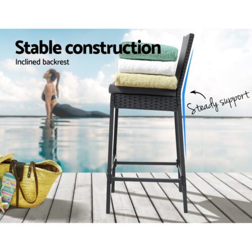 Gardeon 4-Piece Outdoor Bar Stools Dining Chair Bar Stools Rattan Furniture - Image 6